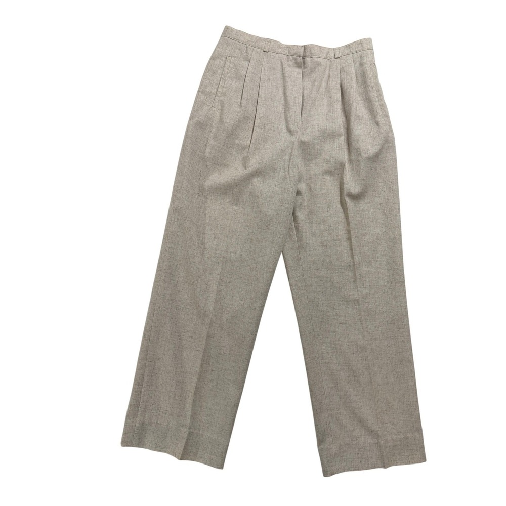 Vintage Pant-her Beige Linen Blend High Waist Pleated Pants USA Made Size 13/14